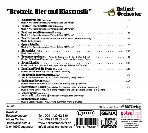 Brotzeit, Bier und Blasmusik - CD
